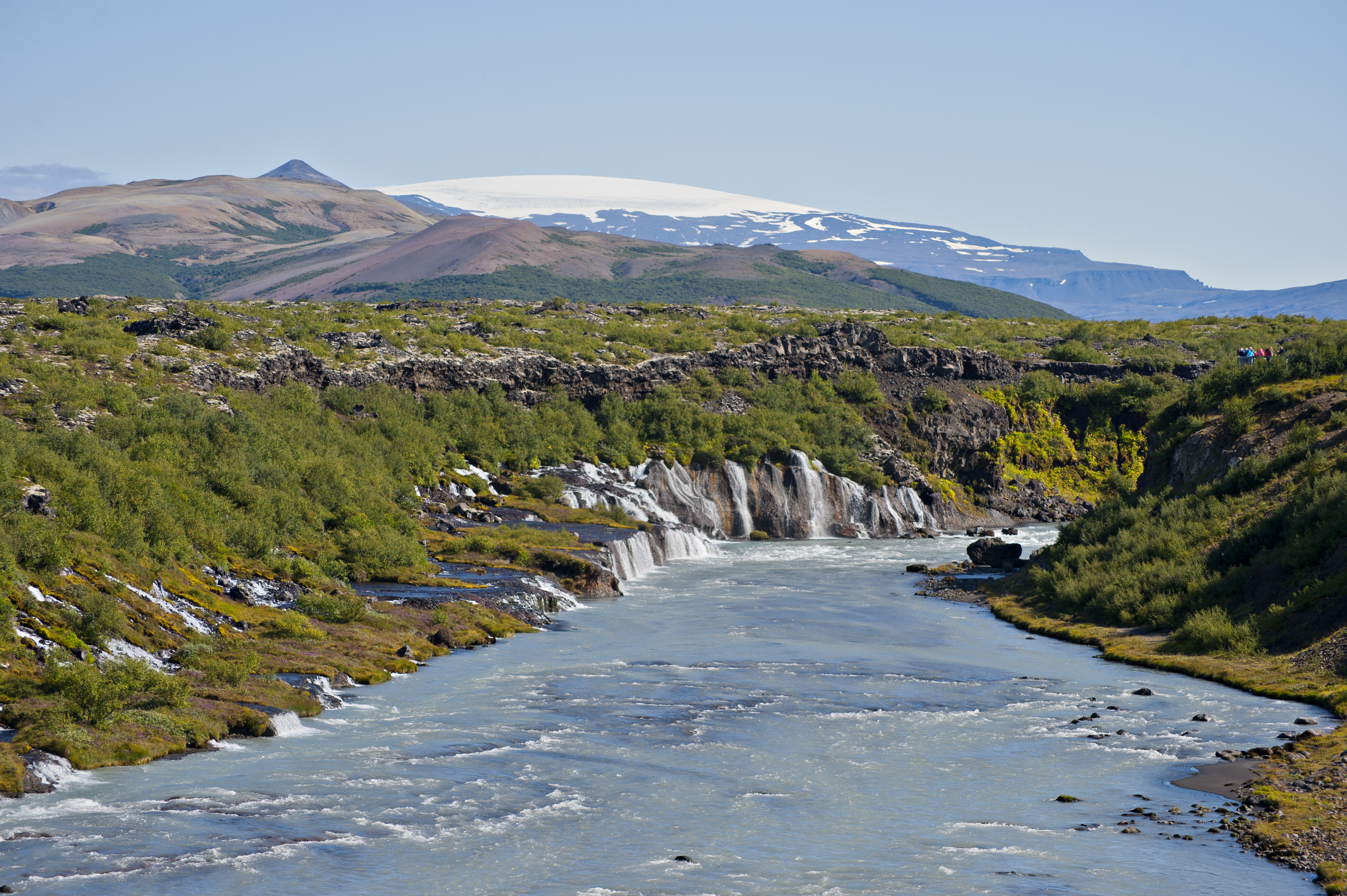 Hraunfossar and Eiríksjökull glacier